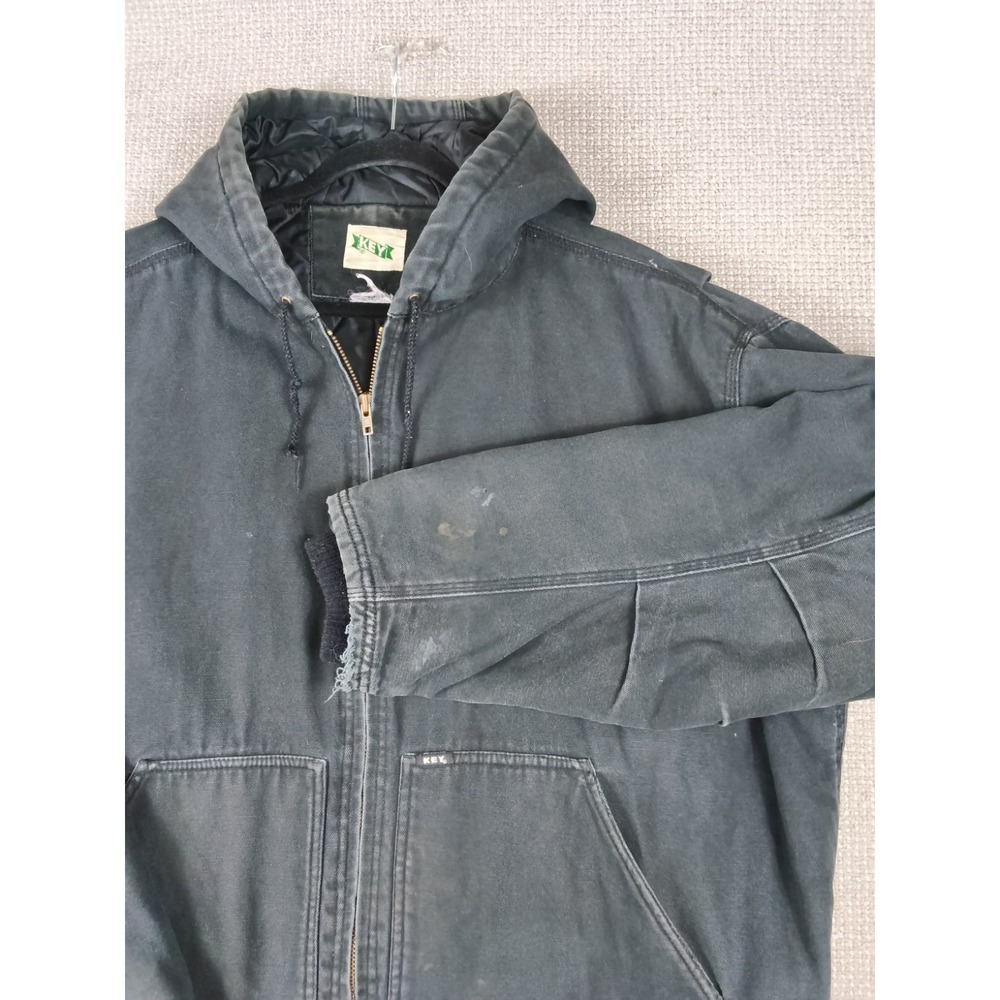 Vtg Distressed Key Imperial Faded Black Duck Canvas Work Jacket Green Tag XL